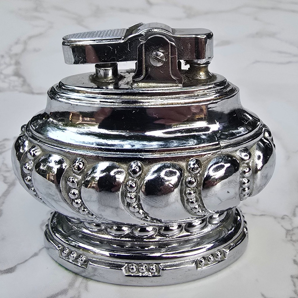 Vintage MTC Japan Chrome Crown Table Lighter Mid Century Tobacciana Untested MCM